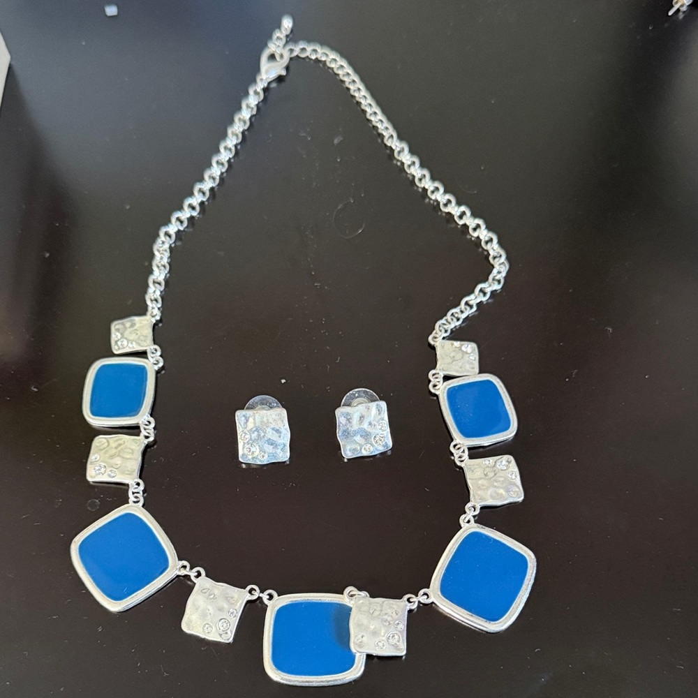 Elegant Blue and Silver Necklace and Earring Set